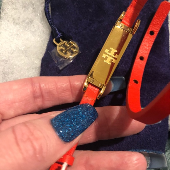 RARE NEW WITH TAGS TORY BURCH x FITBIT COLLAB ORANGE RED WRAP BRACELET WITH GOLD - Picture 9 of 16